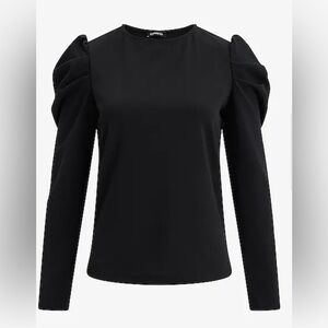 EXPRESS Crew Neck Puff Long Sleeve Tee SMALL Black Blouse Top